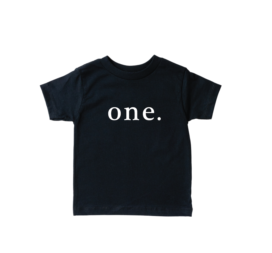 Unisex One. Birthday Tee in classic black cotton with minimalist graphic.