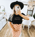 Women's An Answered Prayer cotton tee in black and blush-pink