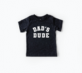 Black, grey, and beige Dad's Dude collegiate graphic tee for children.