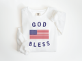 White and blue God Bless America lightweight unisex knit pullover.