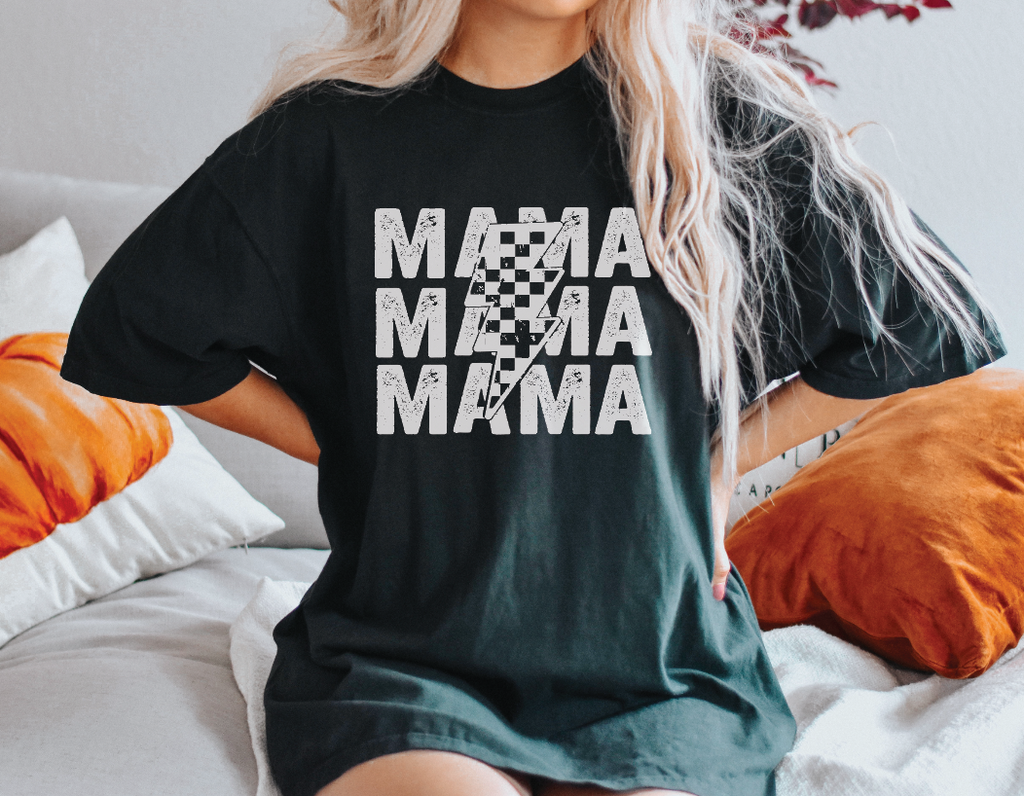 Mama Stacked Lightening Bolt graphic tee in soft-washed cotton