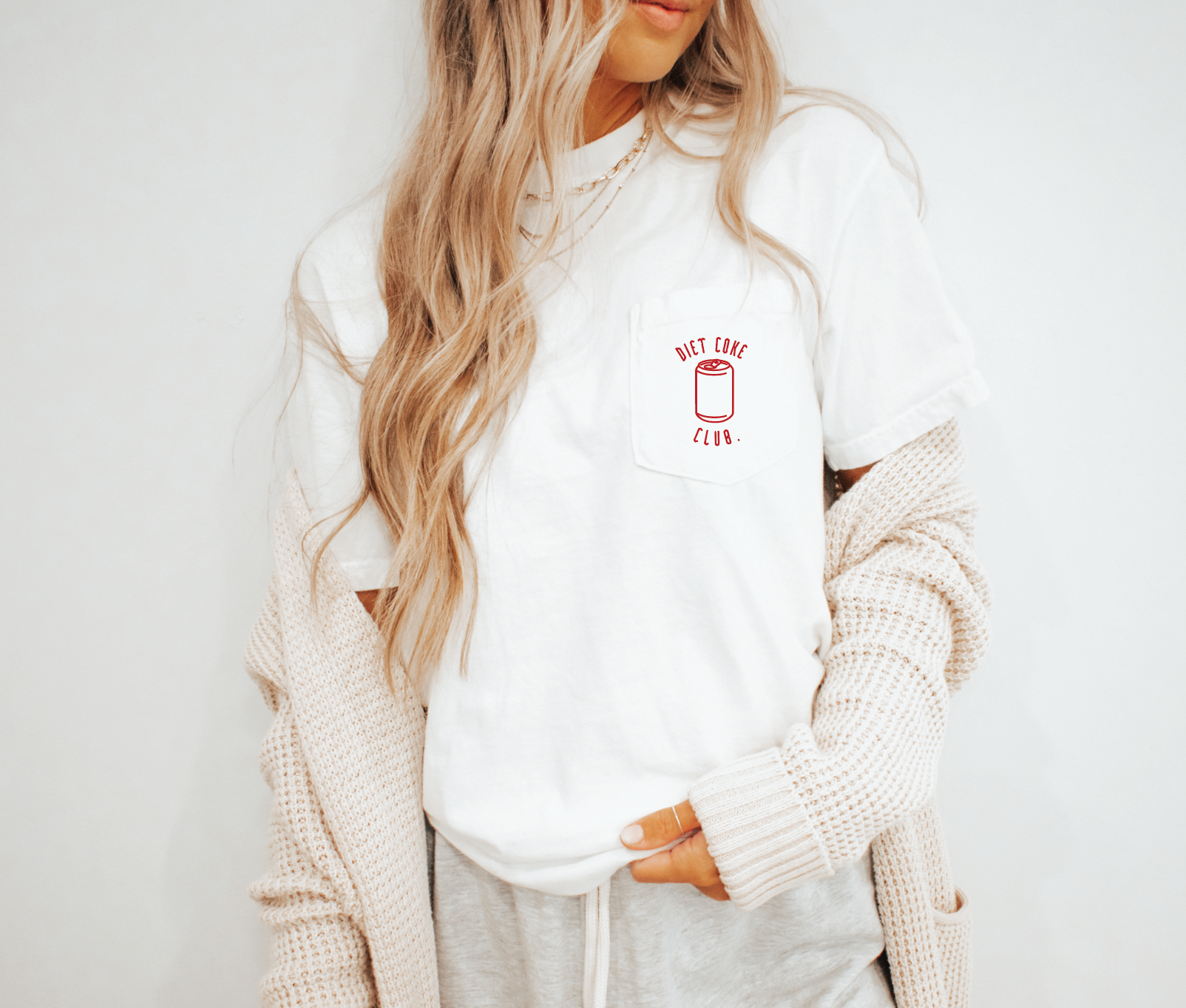 Diet Coke Club graphic tee with chest pocket in white