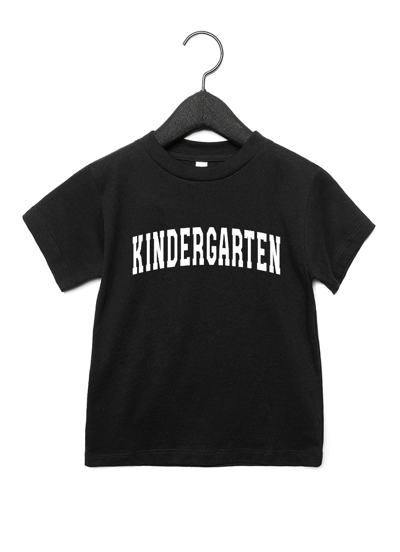 Close up of Kindergarten Varsity screen-printed cotton tee