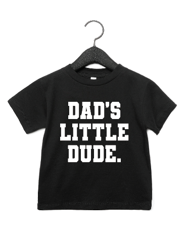 Dad's Little Dude varsity style graphic tee in black