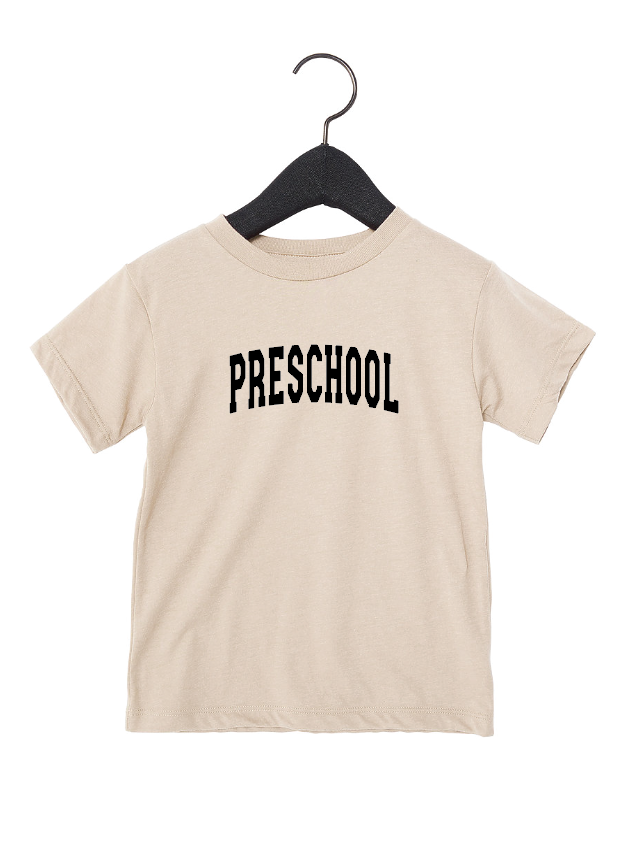 Child wearing a Preschool Varsity crew neck cotton tee