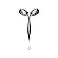 Minimalist silver RéVive tri-head Zamac contouring massage roller for face and neck.
