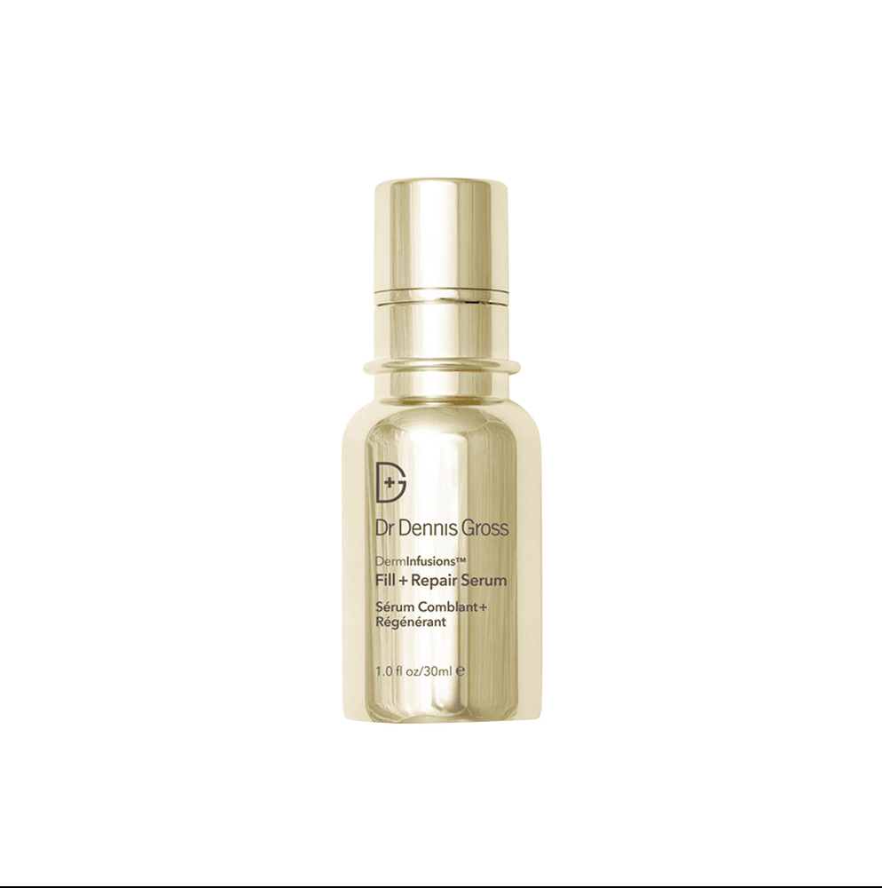 Dr. Dennis Gross DermInfusions Fill + Repair Serum bottle in metallic gold finish