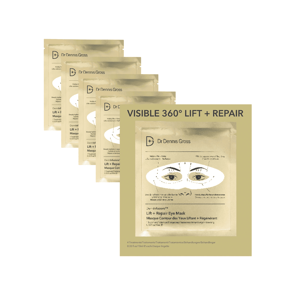 Gold packaging of Dr. Dennis Gross DermInfusions Lift + Repair Eye Mask 4-pack