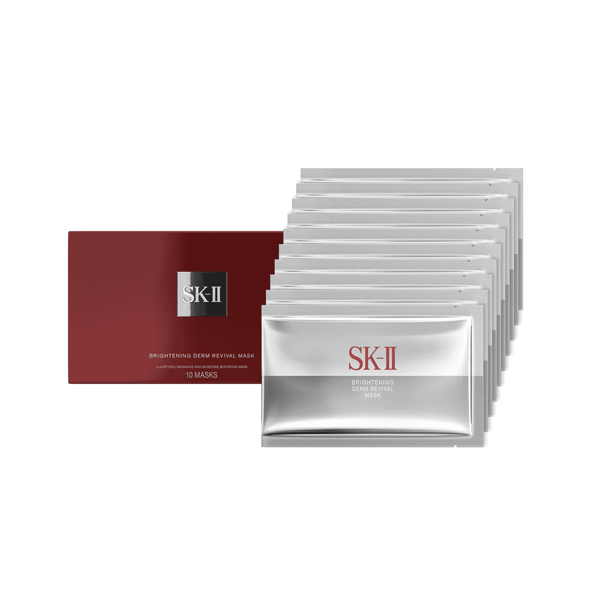 SK-II Brightening Derm Revival Mask 10-pack box featuring luxury skincare branding