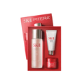 SK-II PITERA Youth Essentials Kit featuring cleanser, treatment essence, and airy cream in red, silver, and white packaging.