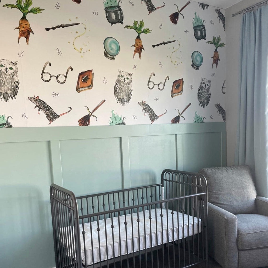 Hagrid whimsical fantasy-inspired wallpaper in brown and green tones.