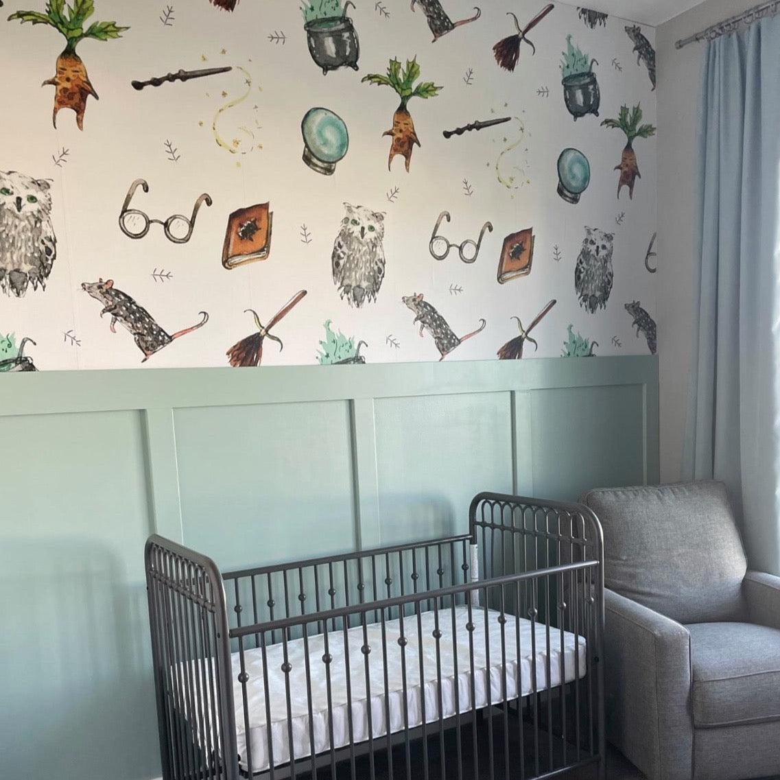 Hagrid whimsical fantasy-inspired wallpaper in brown and green tones.