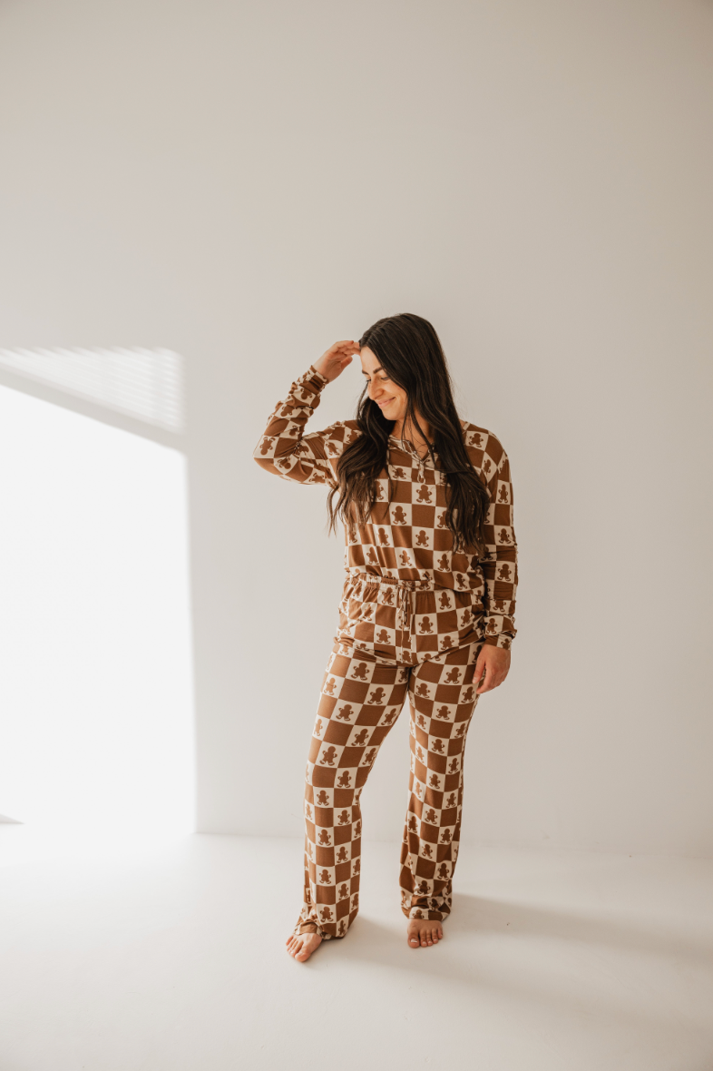 Women's Long Sleeve Bamboo Pajama | Gingerbread Checkerboard 2024