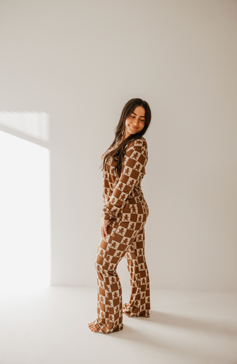 Women's Long Sleeve Bamboo Pajama | Gingerbread Checkerboard 2024