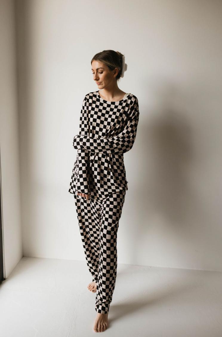 Men's Bamboo Pajama | Black Checkerboard