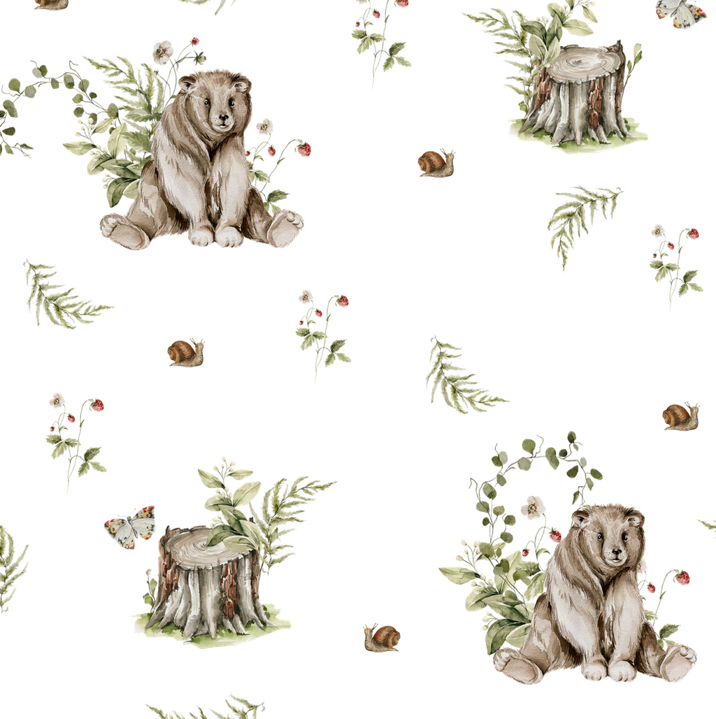 Paddington Whimsical Wallpaper in White, Brown & Green