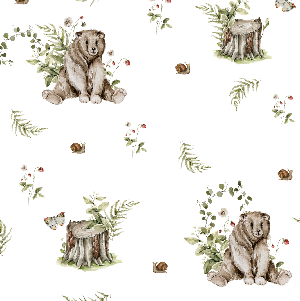 Paddington Whimsical Wallpaper in White, Brown & Green