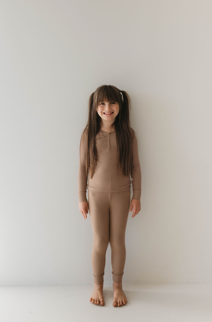 Bamboo Two Piece Pajamas | Ribbed Milk Chocolate