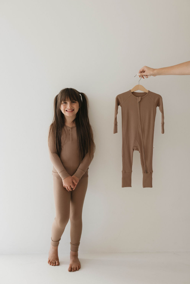 Bamboo Two Piece Pajamas | Ribbed Milk Chocolate