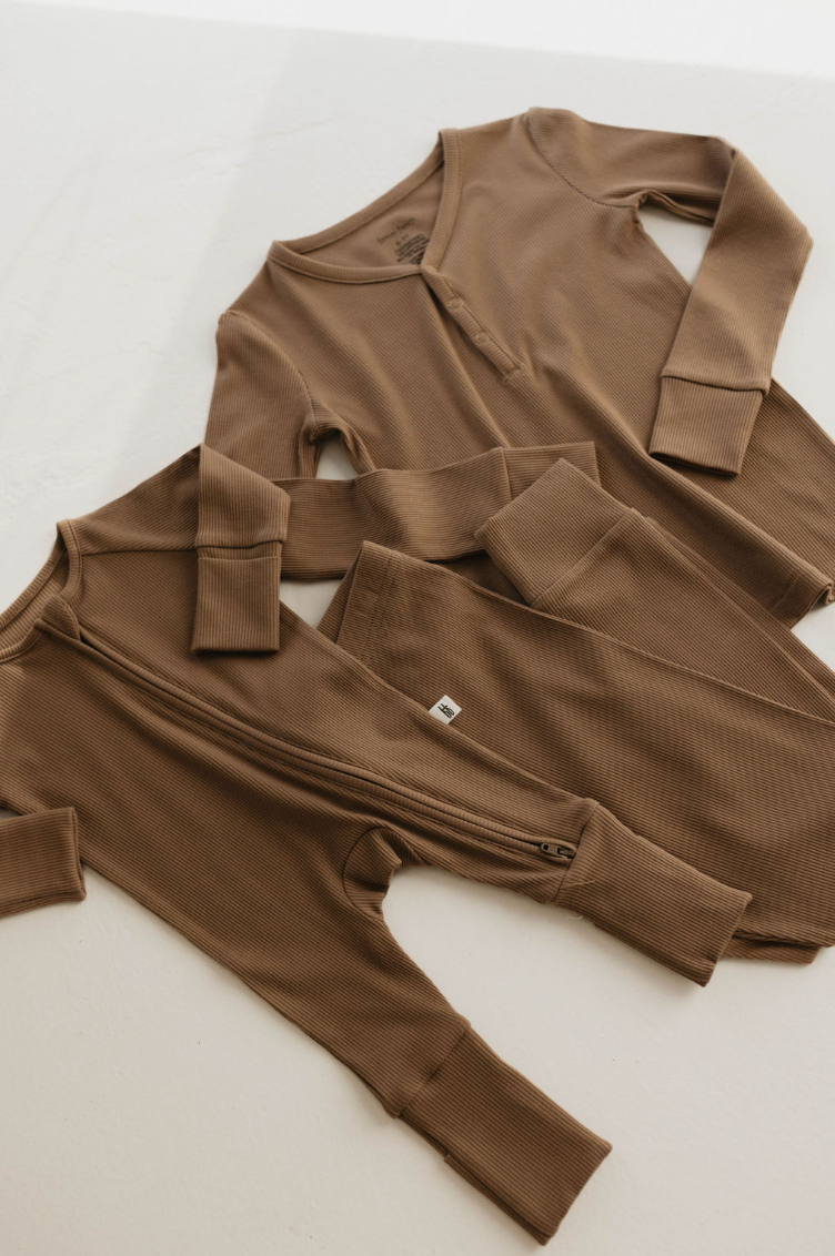 Bamboo Two Piece Pajamas | Ribbed Milk Chocolate