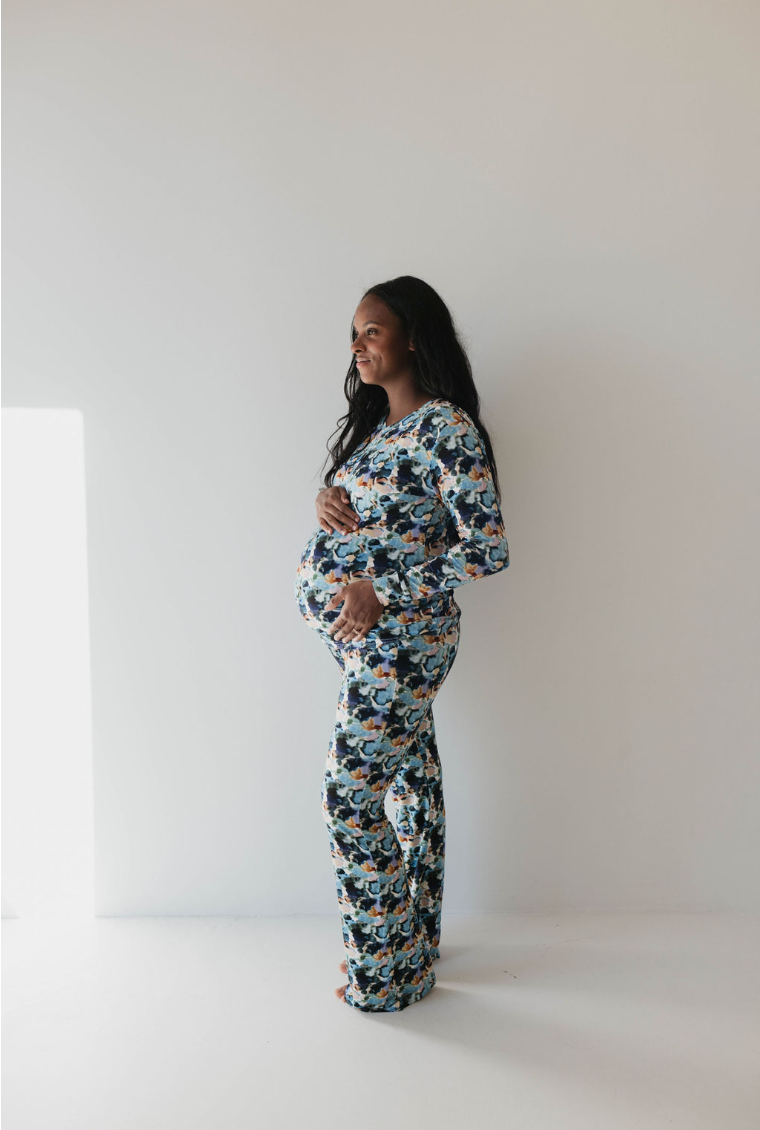 Women's Long Sleeve Bamboo Pajama Set in Watercolor Charli Print