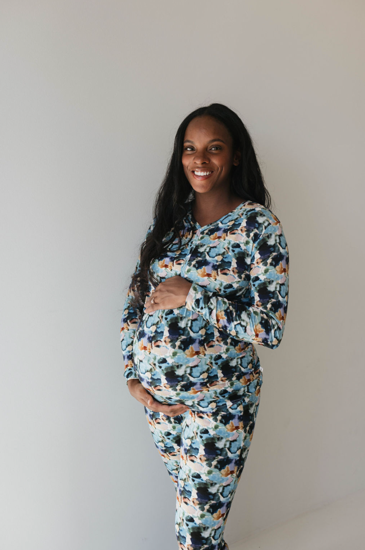 Women's Long Sleeve Bamboo Pajama Set in Watercolor Charli Print