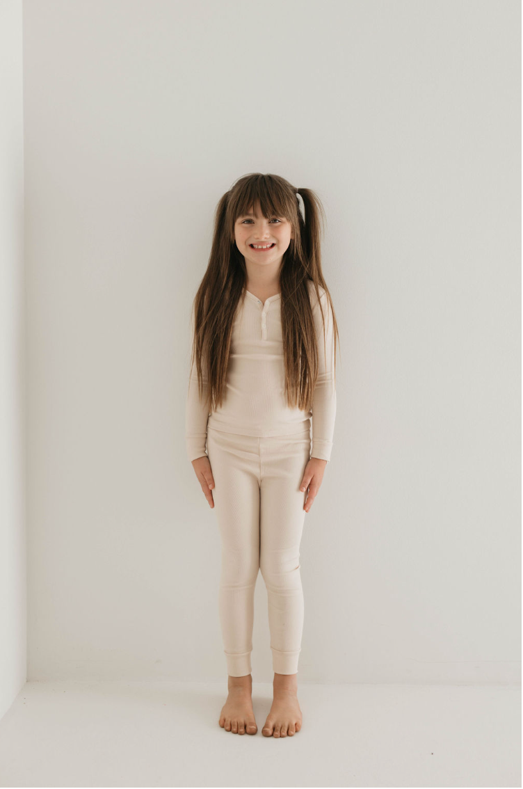 Bamboo Two Piece Pajamas | Ribbed Cream