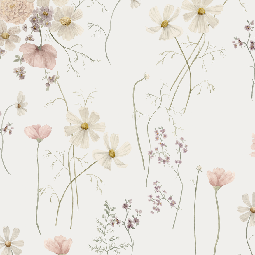 Liesl Floral Removable Wallpaper in Dusty Blue and Pale Pink