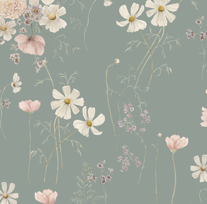Liesl Floral Removable Wallpaper in Dusty Blue and Pale Pink