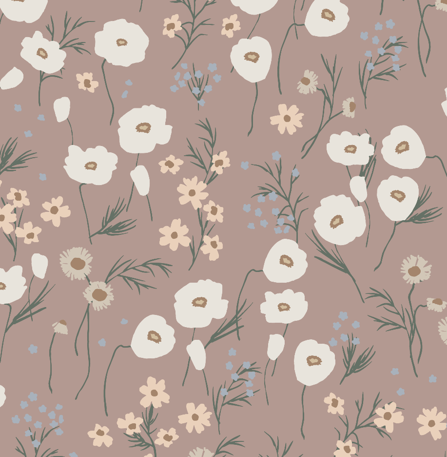 Elena Floral Wallpaper in Dusty-Rose and White