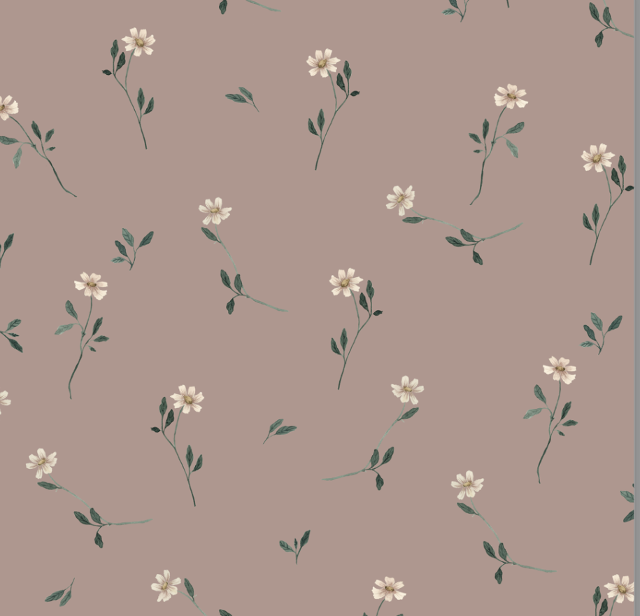 Brigitta Floral Wallpaper in Dusty-Rose and Muted-Green Decor