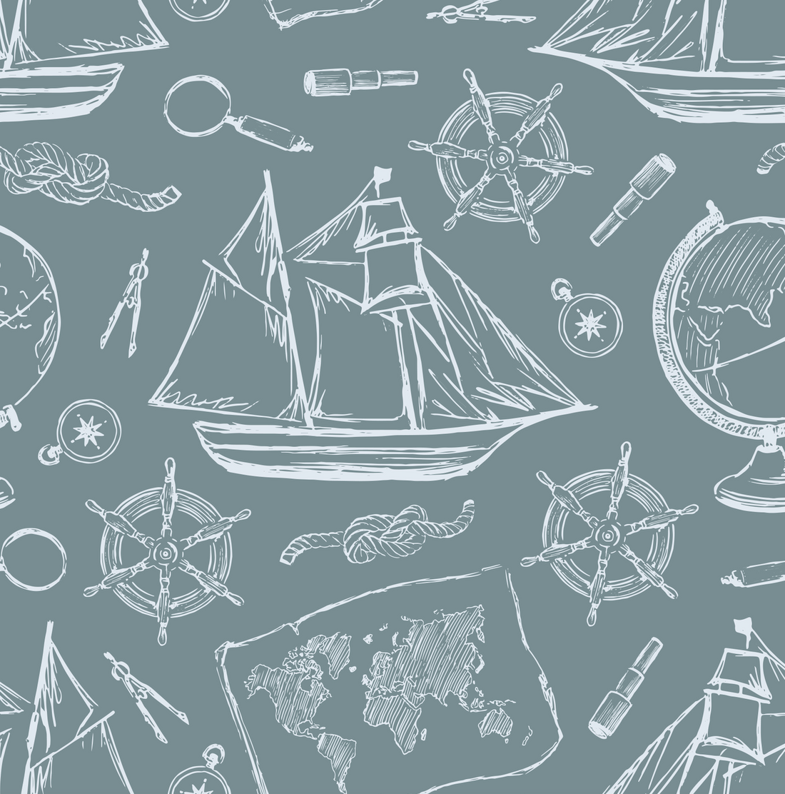 Turner Removable Wallpaper in Blue-Grey, White and Beige