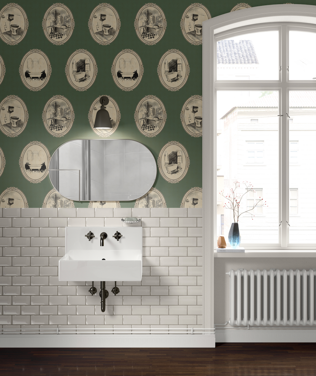 Lou Patterned Removable Wallpaper in Grey, Green, Tan and Black