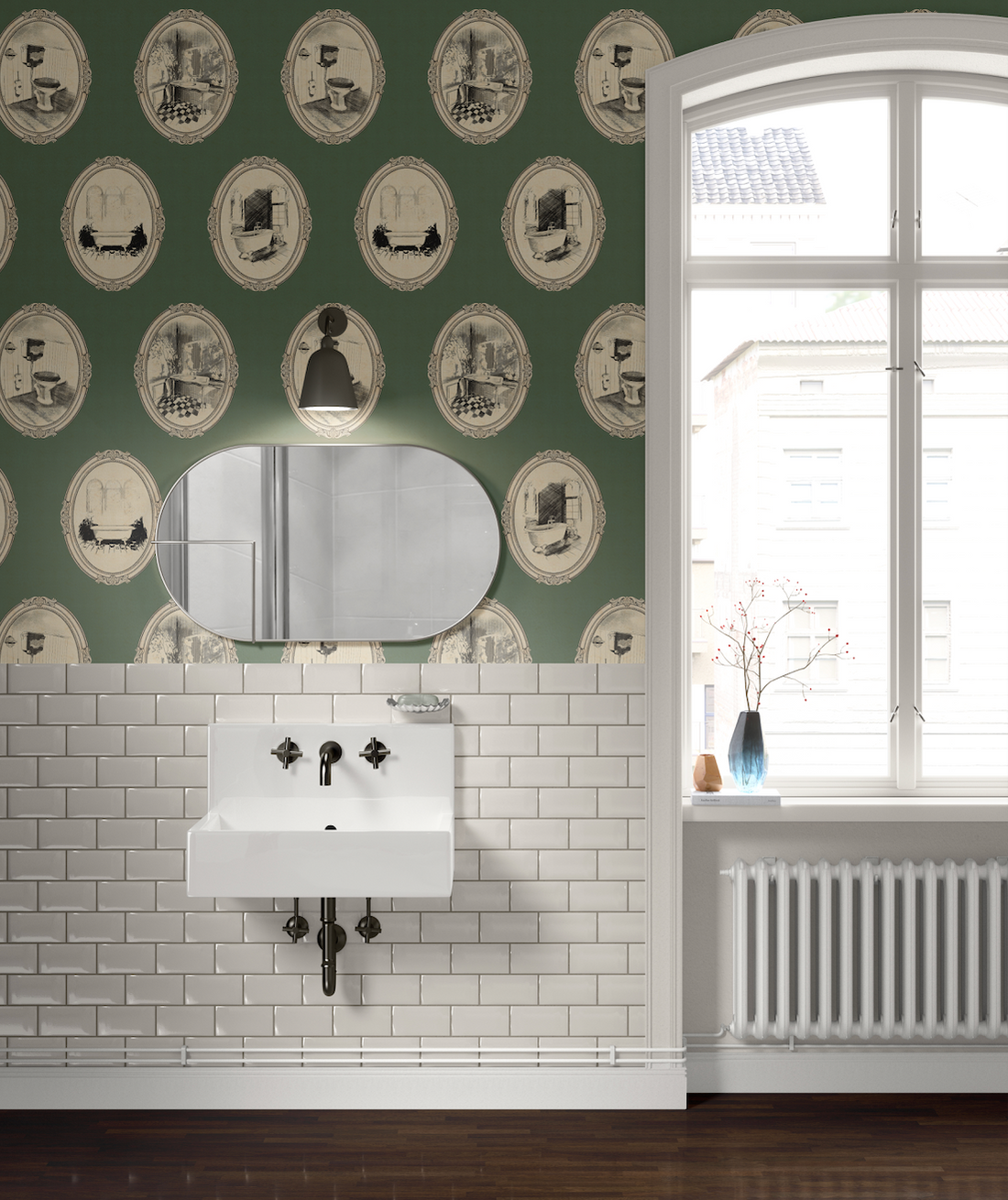 Lou Patterned Removable Wallpaper in Grey, Green, Tan and Black