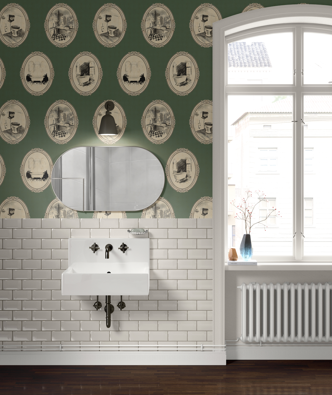 Lou Patterned Removable Wallpaper in Grey, Green, Tan and Black