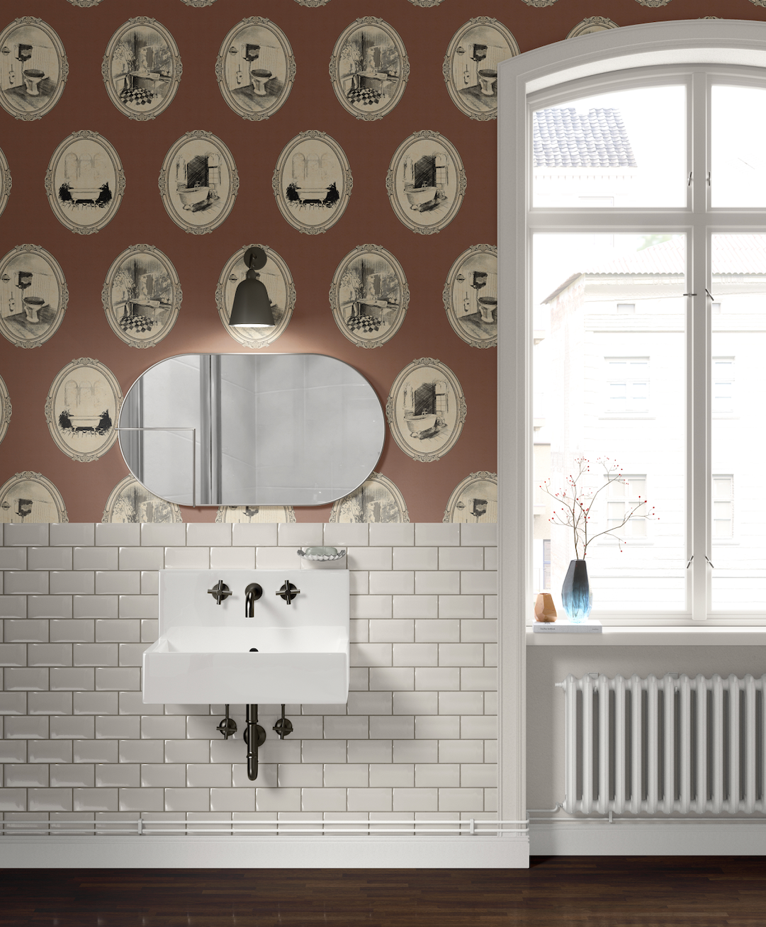Lou Patterned Removable Wallpaper in Grey, Green, Tan and Black
