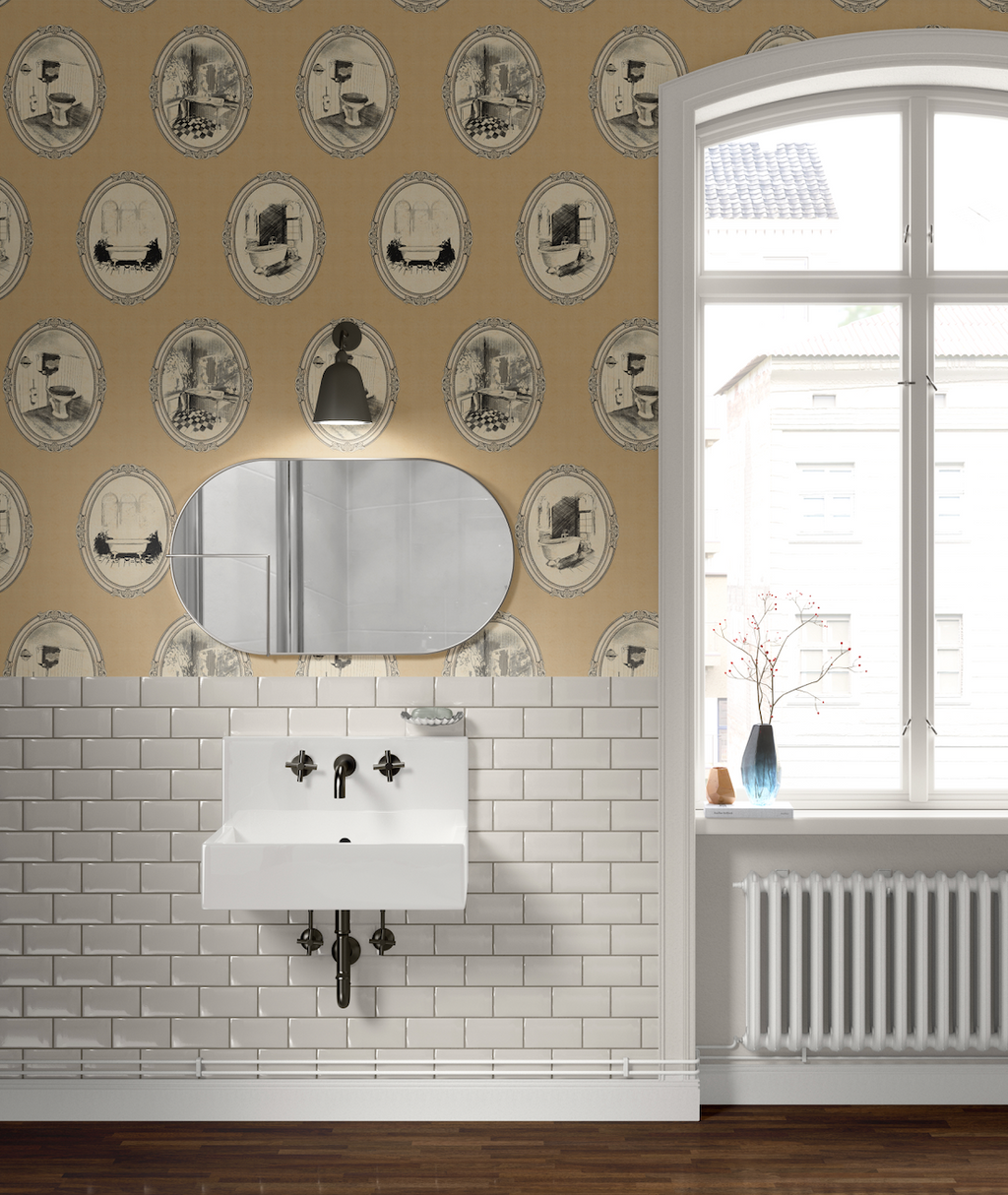 Lou Patterned Removable Wallpaper in Grey, Green, Tan and Black