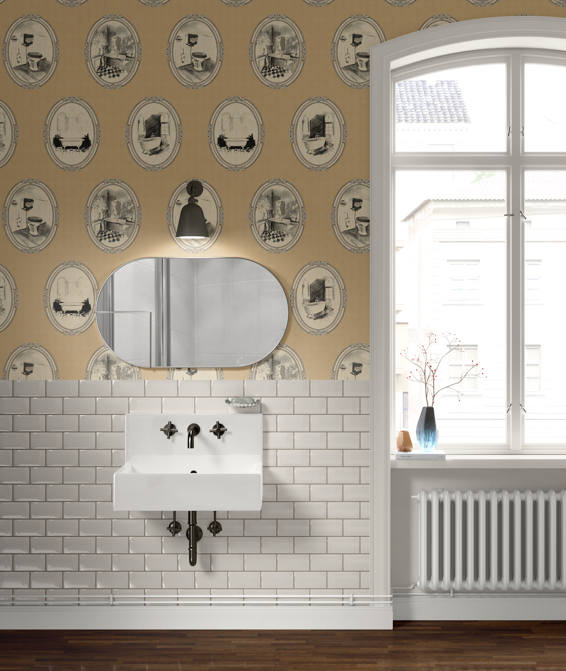 Lou Patterned Removable Wallpaper in Grey, Green, Tan and Black