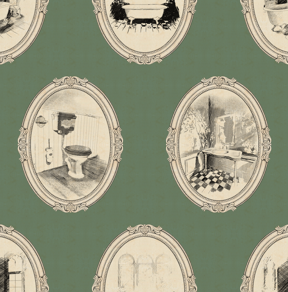 Lou Patterned Removable Wallpaper in Grey, Green, Tan and Black