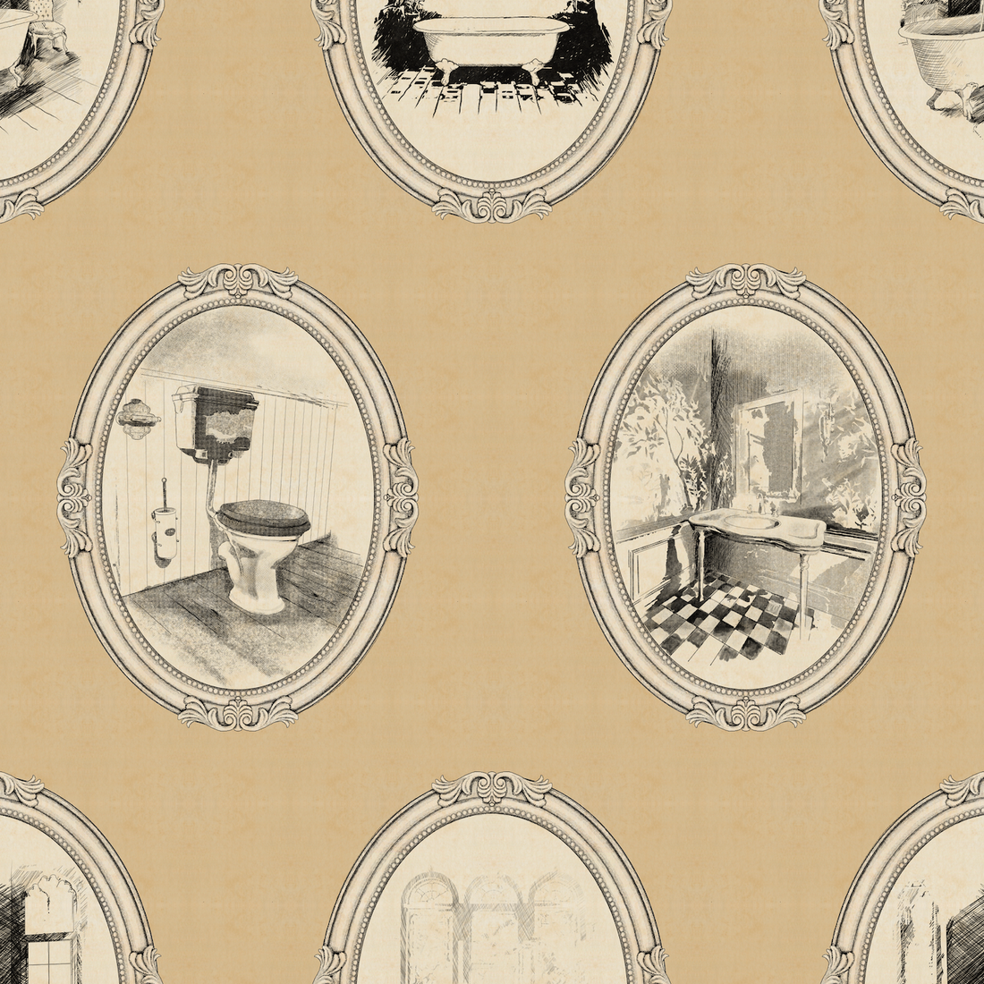 Lou Patterned Removable Wallpaper in Grey, Green, Tan and Black