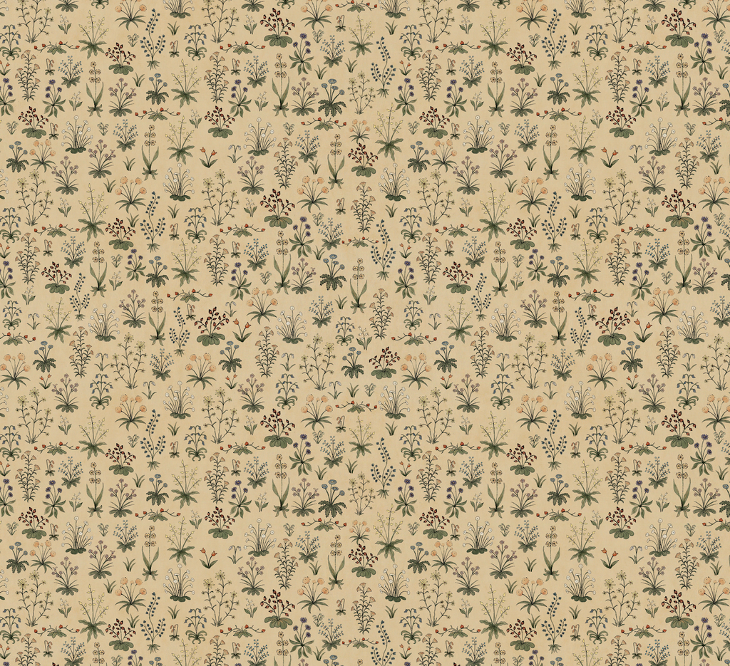 Evelyn Floral Wallpaper in Muted Beige and Green Vintage Style