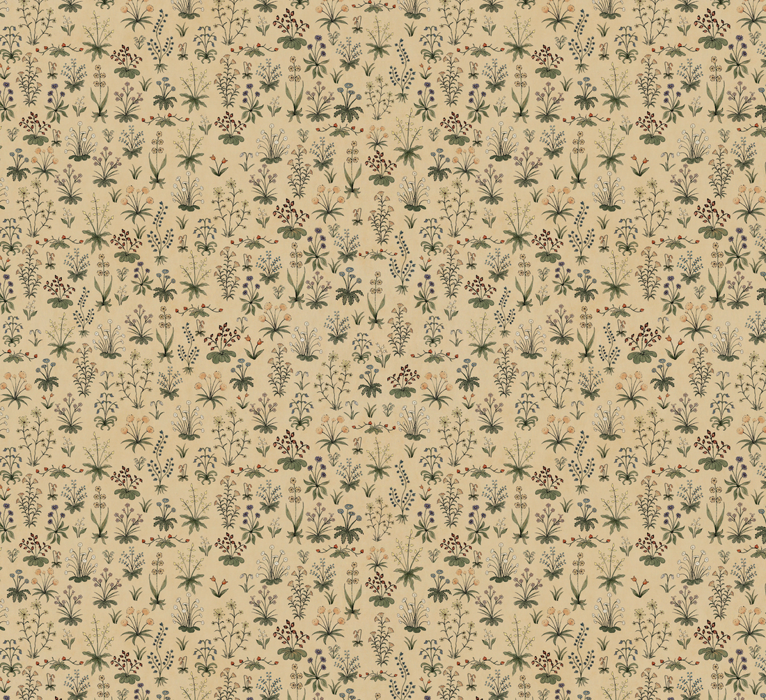Evelyn Floral Wallpaper in Muted Beige and Green Vintage Style