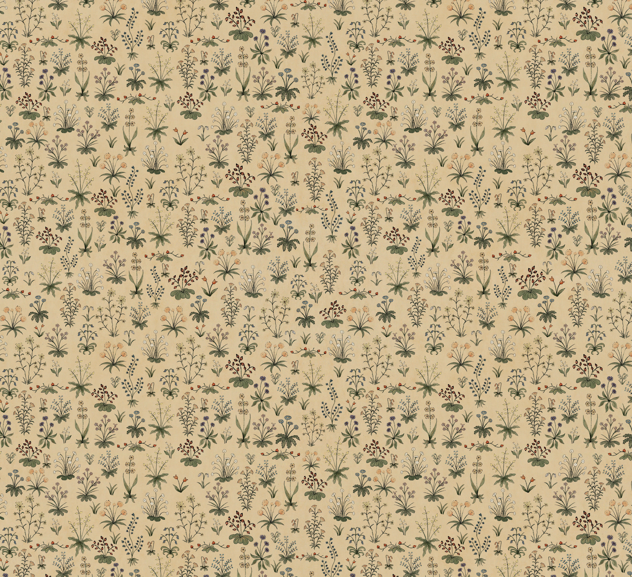 Evelyn Floral Wallpaper in Muted Beige and Green Vintage Style