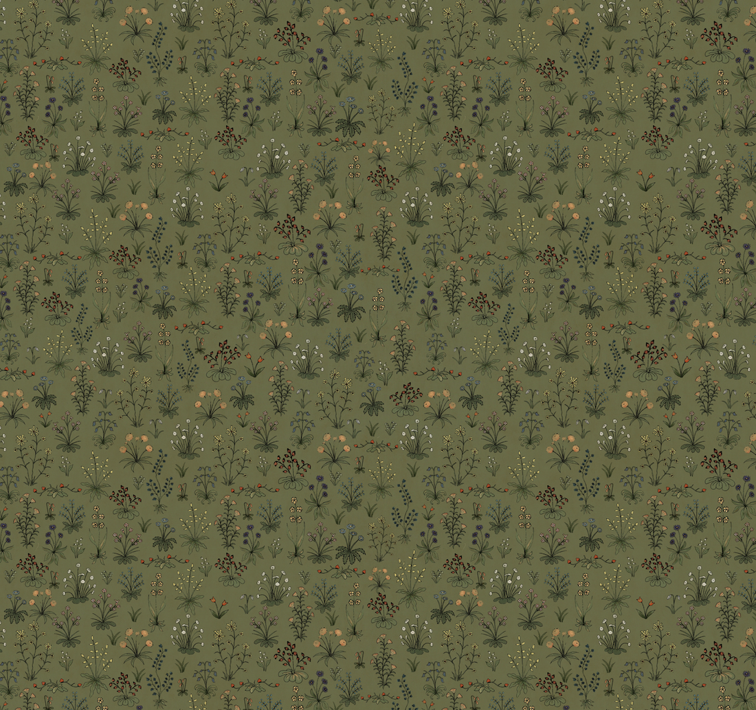 Evelyn Floral Wallpaper in Muted Beige and Green Vintage Style