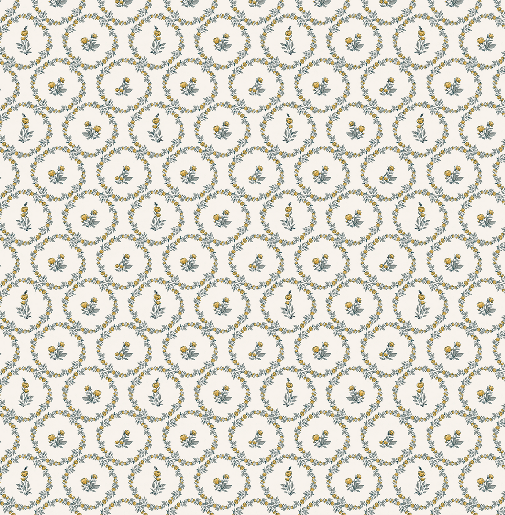 Buttercup Floral Removable Wallpaper in Cream, Yellow and Grey-Green