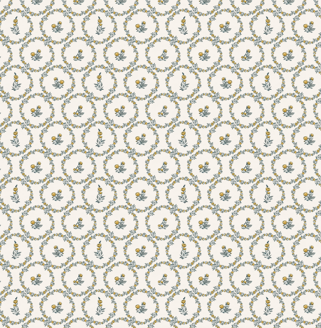 Buttercup Floral Removable Wallpaper in Cream, Yellow and Grey-Green