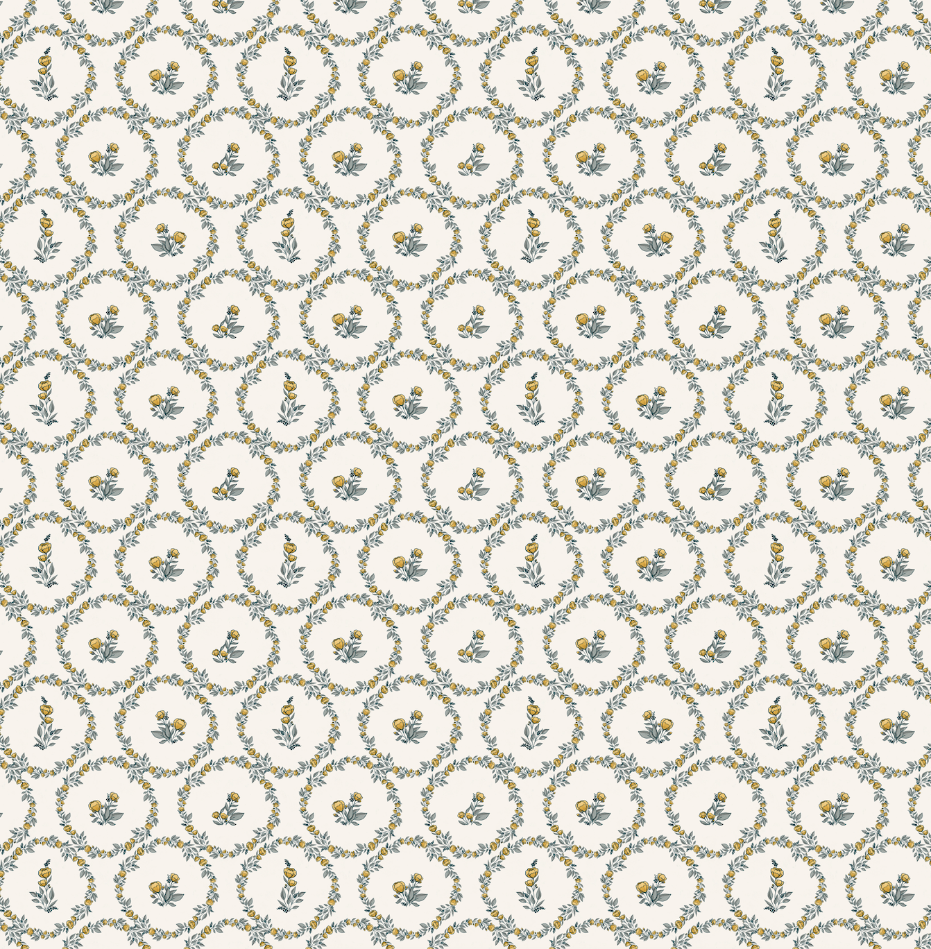 Buttercup Floral Removable Wallpaper in Cream, Yellow and Grey-Green