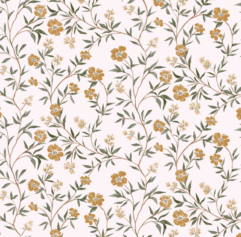 Prim Floral Removable Wallpaper - Mustard-Yellow & Sage-Green