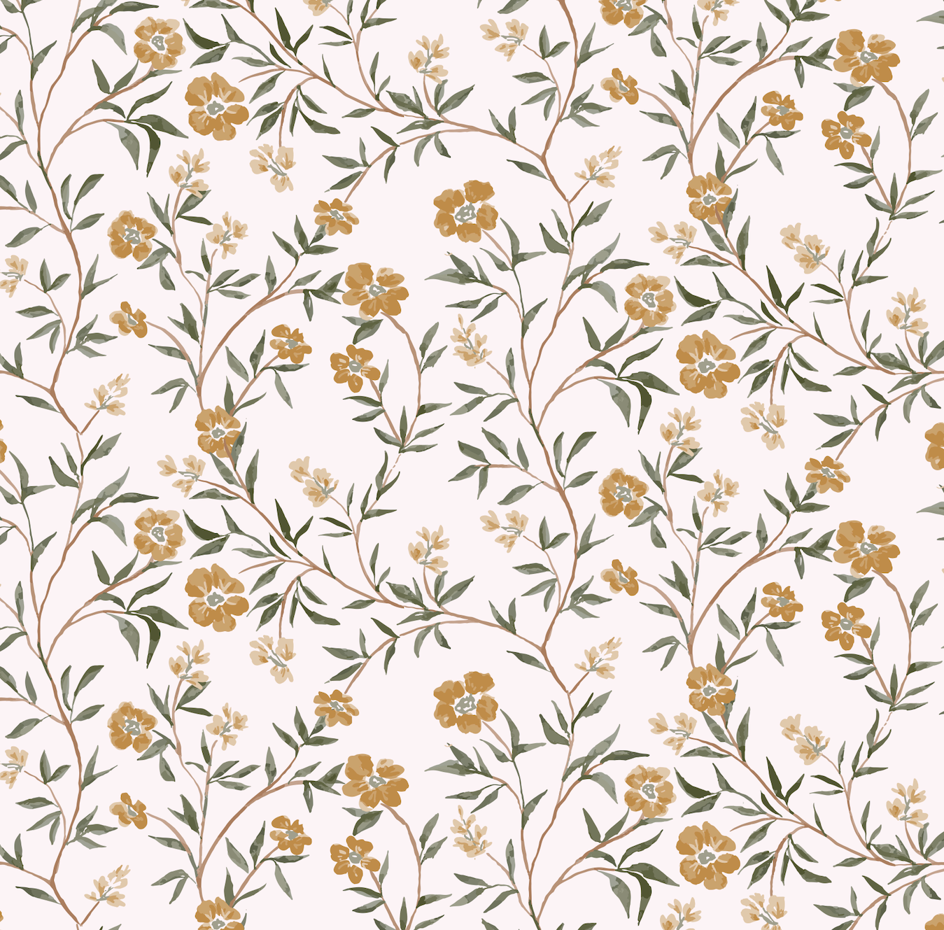 Prim Floral Removable Wallpaper - Mustard-Yellow & Sage-Green