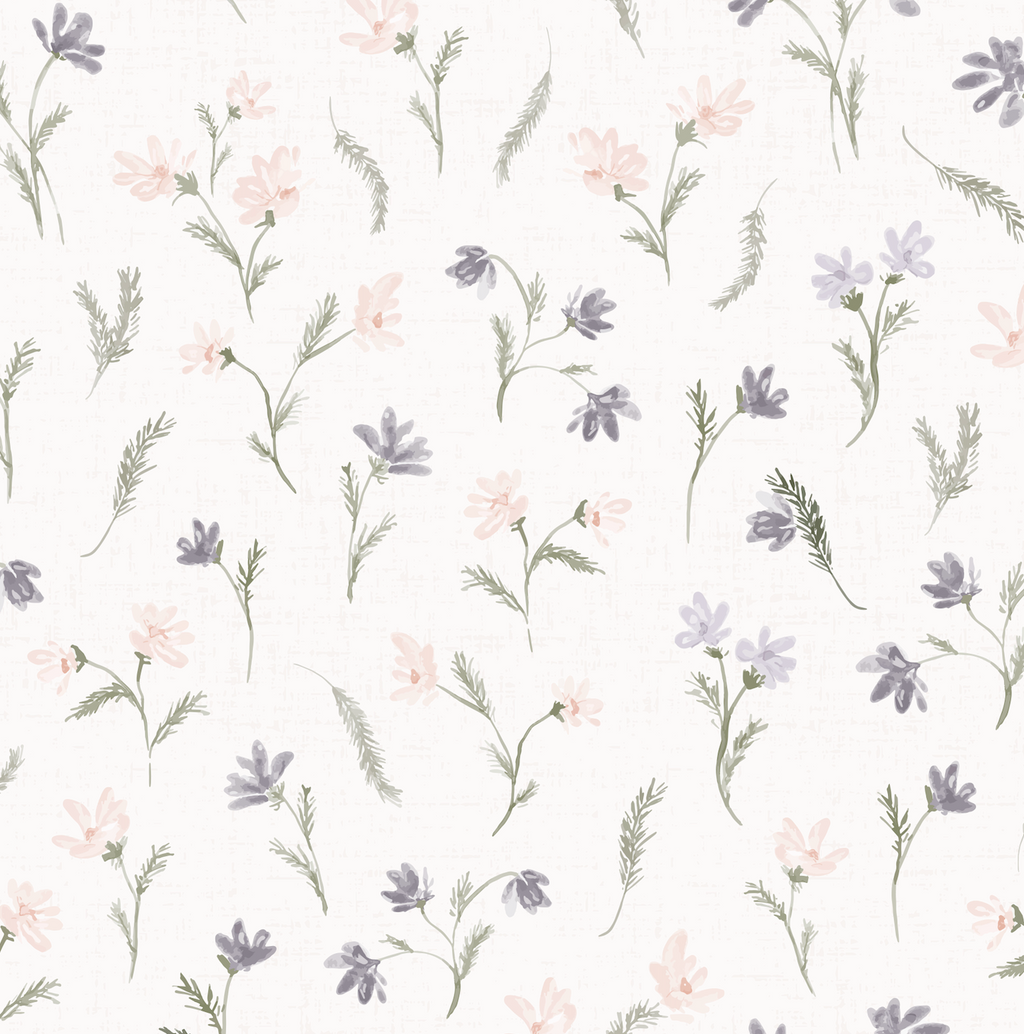 Mae Floral Removable Wallpaper in White, Pale-Pink and Grey